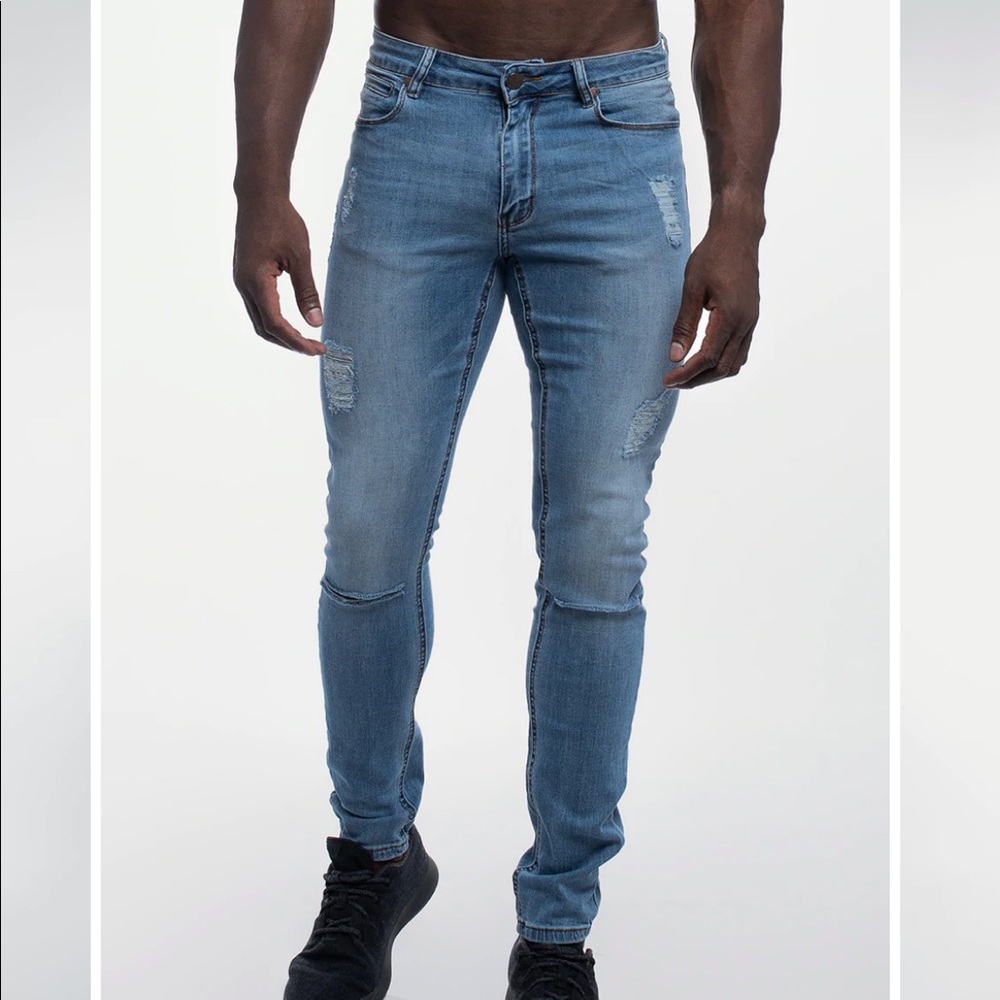 Barbell Apparel 30x34 Slim Fit Light Ripped Jeans